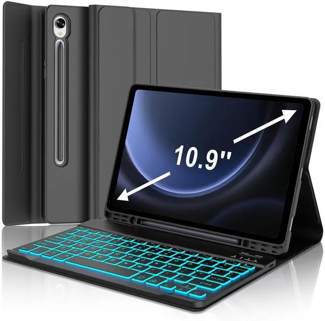 Main image of IVEOPPE Galaxy Tab S9 FE 5G Case with Keyboard, Magnetic Detachable Wireless Keyboard | 7 Colors Backlit | Long Battery Life | Slim Folio Protective Cover with S Pen Holder for Tab S9 11/S9 FE 10.9