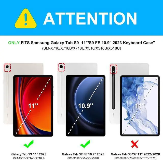 Alt view image 2 of 5 - IVEOPPE Galaxy Tab S9 FE 5G Case with Keyboard, Magnetic Detachable Wireless Keyboard | 7 Colors Backlit | Long Battery Life | Slim Folio Protective Cover with S Pen Holder for Tab S9 11/S9 FE 10.9