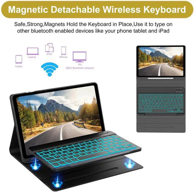 Alt view image 4 of 5 - IVEOPPE Galaxy Tab S9 FE 5G Case with Keyboard, Magnetic Detachable Wireless Keyboard | 7 Colors Backlit | Long Battery Life | Slim Folio Protective Cover with S Pen Holder for Tab S9 11/S9 FE 10.9