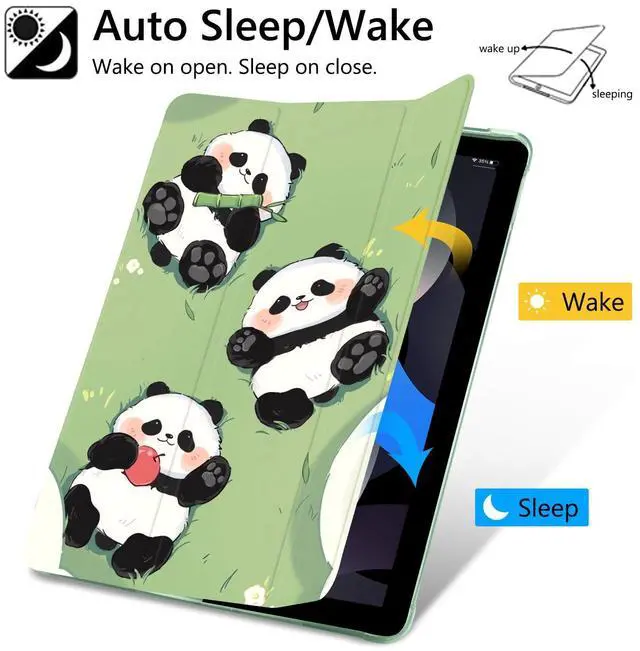 Alt view image 3 of 5 - JOYLAND Cute Panda Pattern Case for iPad Air 11 Inch M3(2025) / M2(2024), iPad Air 5th(2022) / 4th (2020) Generation 10.9 Inch, Pencil Holder & Clear Transparent Back & Trifold Smart Green Cover