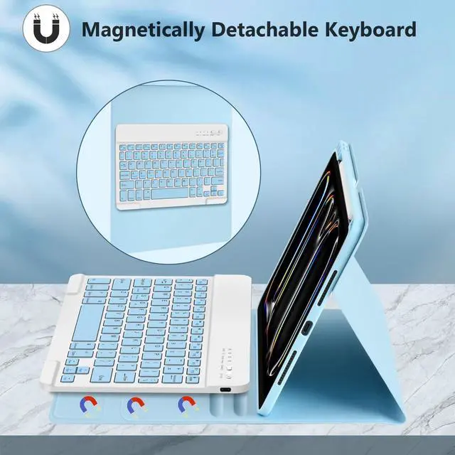 Alt view image 3 of 5 - KBCASE Keyboard Case for iPad Pro 11-inch (M4) 2024, Detachable Bluetooth Keyboard Case with Pencil Holder for iPad Pro 11 inch 2024 (Light Blue)
