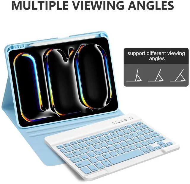 Alt view image 4 of 5 - KBCASE Keyboard Case for iPad Pro 11-inch (M4) 2024, Detachable Bluetooth Keyboard Case with Pencil Holder for iPad Pro 11 inch 2024 (Light Blue)