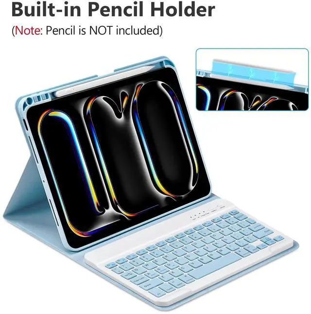 Alt view image 5 of 5 - KBCASE Keyboard Case for iPad Pro 11-inch (M4) 2024, Detachable Bluetooth Keyboard Case with Pencil Holder for iPad Pro 11 inch 2024 (Light Blue)