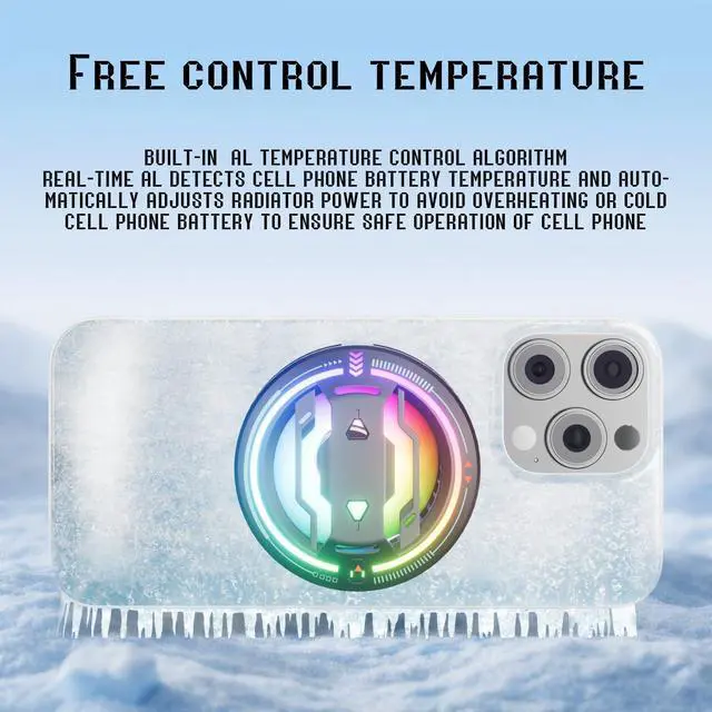 Alt view image 2 of 5 - KenKe Magnetic Cell Phone Cooler for Gaming, Portable Lightweight Mobile Phone Cooling Fan with RGB Lights for iPhone and Android, Universal Radiator with Freeze Mode for Mobile Gaming,Live Streaming