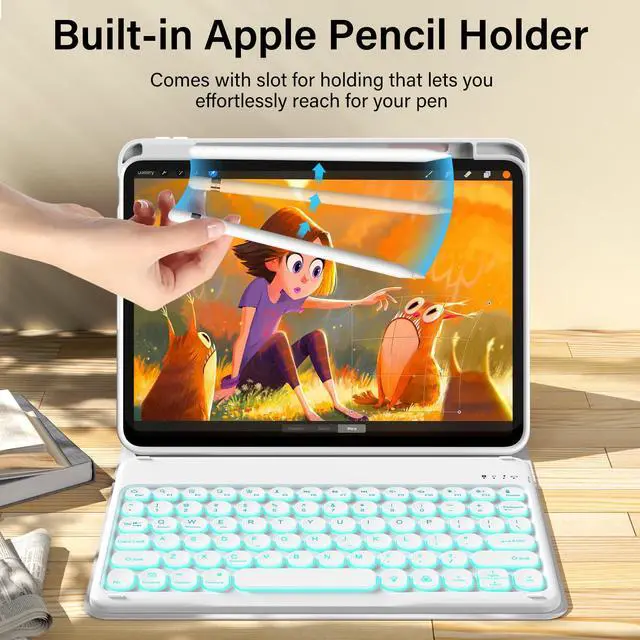 Alt view image 3 of 5 - kenke for iPad 11/10th Gen Case with Keyboard 11/10.9 inch 2025 A16/2022, Detachable Wireless Bluetooth Keyboard Case with Right Side Pencil Holder, Backlit White Circular Keycaps (Gray