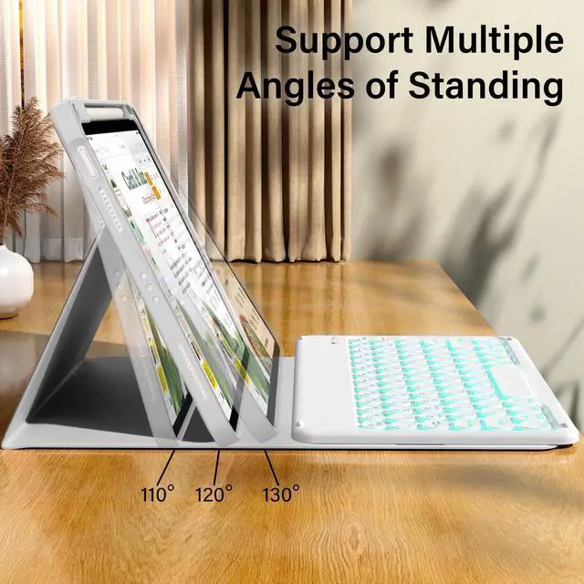 Alt view image 4 of 5 - kenke for iPad 11/10th Gen Case with Keyboard 11/10.9 inch 2025 A16/2022, Detachable Wireless Bluetooth Keyboard Case with Right Side Pencil Holder, Backlit White Circular Keycaps (Gray