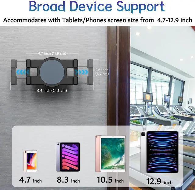 Alt view image 3 of 5 - Keuvirya iPad Wall Mount, Universal 360° Rotating Tablet Wall Mount Holder, Phone Holder Arm Bracket, Compatible with 4.7"-12.9" Devices Including iPad Pro, Mini, Air - Ideal for Home, Office Use