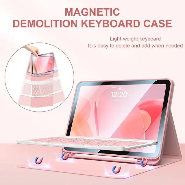 Alt view image 3 of 5 - for iPad 11th 10th Generation Case with Keyboard 10.9 inch Wireless Detachable Folio Keyboard Cover with Pencil Holder for New iPad 10th Gen 2022 (Pink)