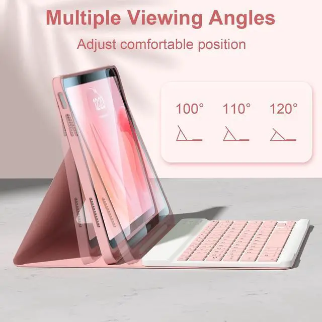 Alt view image 5 of 5 - for iPad 11th 10th Generation Case with Keyboard 10.9 inch Wireless Detachable Folio Keyboard Cover with Pencil Holder for New iPad 10th Gen 2022 (Pink)