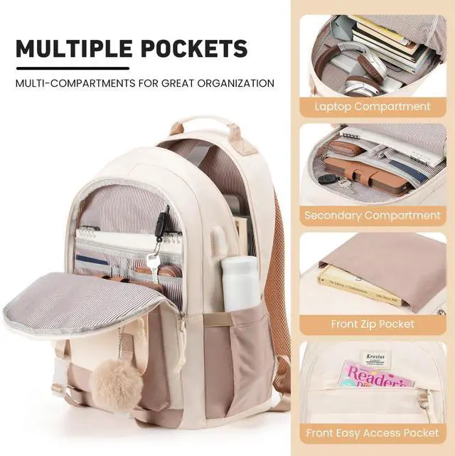 Alt view image 2 of 5 - KROSIAS School Backpack for Teen Girls, 15.6 Inch College Backpack Elementary Middle High School Bag Large Cute Bookbags, Lightweight Laptop Backpacks Casual Daypack Kids Book Bag for Women Students