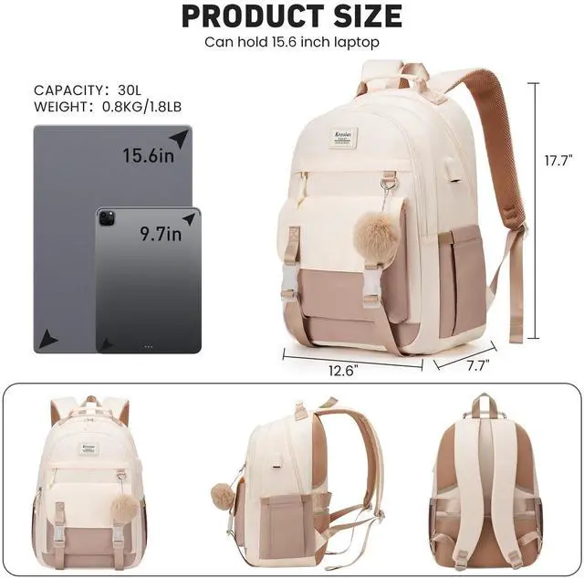 Alt view image 3 of 5 - KROSIAS School Backpack for Teen Girls, 15.6 Inch College Backpack Elementary Middle High School Bag Large Cute Bookbags, Lightweight Laptop Backpacks Casual Daypack Kids Book Bag for Women Students