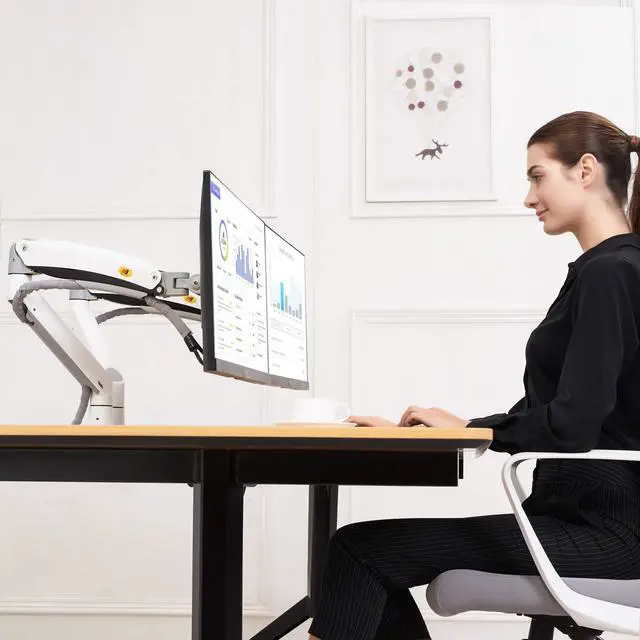 Alt view image 2 of 5 - NB North Bayou Dual Monitor Desk Mount Stand Full Motion Swivel Computer Monitor Arm Fits 2 Screens up to 32'' with Load Capacity 6.6~26.4lbs for Each Monitor G75-W