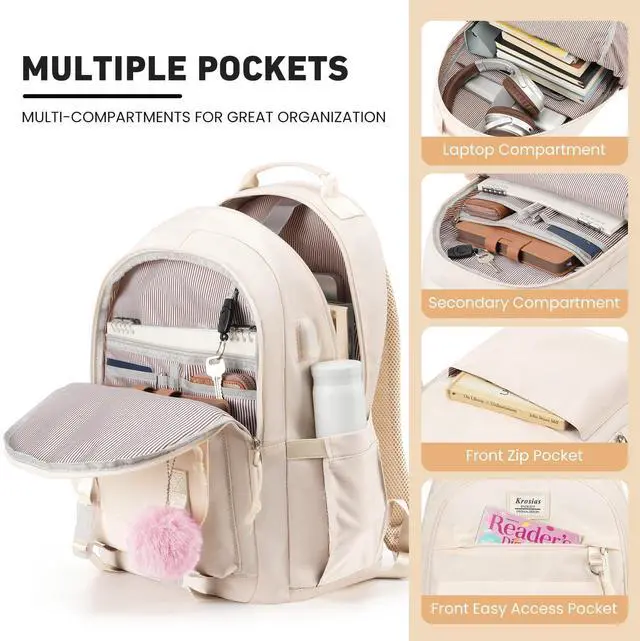 Alt view image 2 of 5 - KROSIAS School Backpack for Teen Girls, 15.6 Inch College Backpack Elementary Middle High School Bag Large Cute Bookbags, Lightweight Laptop Backpacks Casual Daypack Kids Book Bag for Women Students