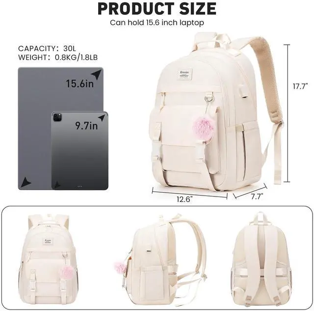 Alt view image 3 of 5 - KROSIAS School Backpack for Teen Girls, 15.6 Inch College Backpack Elementary Middle High School Bag Large Cute Bookbags, Lightweight Laptop Backpacks Casual Daypack Kids Book Bag for Women Students