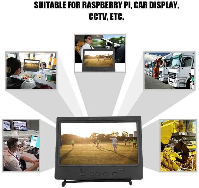 Alt view image 2 of 5 - Lazmin112 7 Inch Portable Monitor, 1024x600 Multi-Function Display Support /VGA/AV Input, Suitable for , car Display, CCTV, etc.(US)