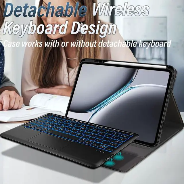 Alt view image 3 of 5 - LDSOYIA Touchpad Keyboard Case for OnePlus Pad 2 (12.1 Inch, 2024 Model), 7 Colors Backlight Wireless Trackpad Keyboard PU Folio Stand Cover Case with Pen Holder for 12.1 OnePlus Pad 2 2024 Released