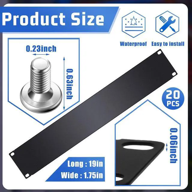 Alt view image 3 of 5 - Leinuosen Blank Rack Mount Panel Spacer Metal Blank Panel Black Server Rack Accessories Mount Filler for 19 Inch Server Network Enclosure Cabinet Cable(1U,20 Pcs)