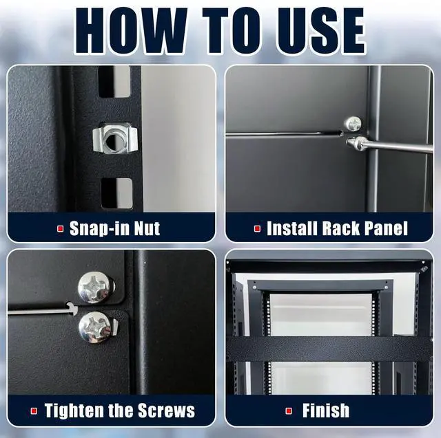 Alt view image 4 of 5 - Leinuosen Blank Rack Mount Panel Spacer Metal Blank Panel Black Server Rack Accessories Mount Filler for 19 Inch Server Network Enclosure Cabinet Cable(1U,20 Pcs)