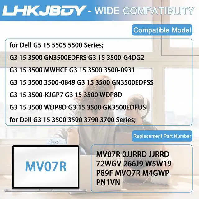Alt view image 4 of 5 - LHKJBDY MV07R Laptop Battery Compatible with Dell G3 15 3500 3590 3700 3790 G5 5500 5505 SE Series Notebook JJRRD 0JJRRD 266J9 72WGV W5W19 C9VNH 0PN1VN 0M4GWP