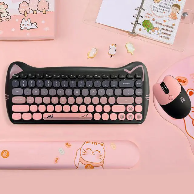 Alt view image 3 of 5 - Cute Cat 2.4G USB Wireless Keyboard and Mouse Combo, Silent Keys, Candy Colors, Compatible with Notebook, PC (BlackPink-84Keys)