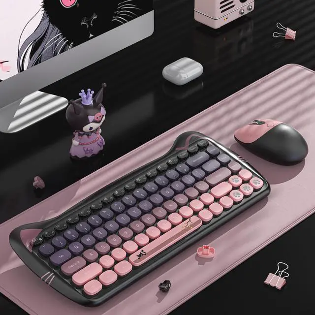 Alt view image 2 of 5 - Cute Cat 2.4G USB Wireless Keyboard and Mouse Combo, Silent Keys, Candy Colors, Compatible with Notebook, PC (BlackPink-84Keys)