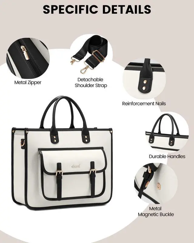 Alt view image 5 of 5 - LOVEVOOK Laptop Bag for Women 15.6 inch Lightweight Canvas Laptop Tote Bag, Large Capacity Shoulder Messenger Bag for Business, Work, Office, Travel, SchoolBeige & Black15.6 Inch