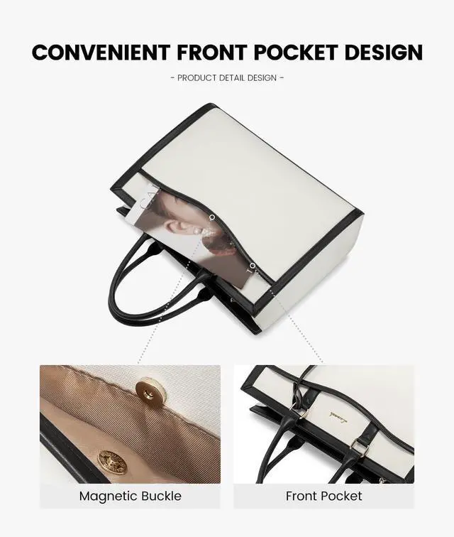 Alt view image 3 of 5 - LOVEVOOK Laptop Tote Bag for Women, 15.6 inch Lightweight Canvas Office Work Bag Briefcase, Large Capacity Teacher Computer Bag Handbag for Travel Business,2pcs Set Canvas/White-Black