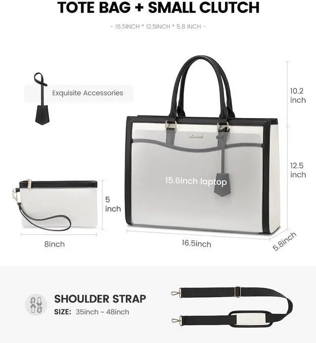 Alt view image 5 of 5 - LOVEVOOK Laptop Tote Bag for Women, 15.6 inch Lightweight Canvas Office Work Bag Briefcase, Large Capacity Teacher Computer Bag Handbag for Travel Business,2pcs Set Canvas/White-Black