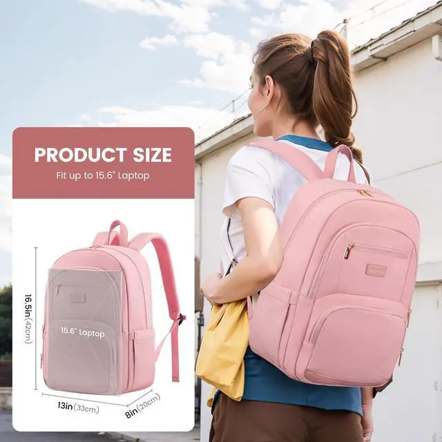 Alt view image 2 of 5 - LOVEVOOK Travel Laptop Backpack for Women, Waterproof Work Backpack Fits 15.6 Inch Laptop, Large Computer Backpack for College, Pink