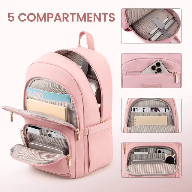 Alt view image 3 of 5 - LOVEVOOK Travel Laptop Backpack for Women, Waterproof Work Backpack Fits 15.6 Inch Laptop, Large Computer Backpack for College, Pink