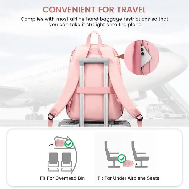 Alt view image 5 of 5 - LOVEVOOK Travel Laptop Backpack for Women, Waterproof Work Backpack Fits 15.6 Inch Laptop, Large Computer Backpack for College, Pink