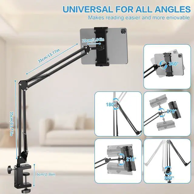 Alt view image 3 of 5 - Tablet Holder for Kindle Reading in Bed with Remote Page Turner, Lazy Arm Stand for Kindle Accessories Paperwhite Colorsoft, Desk Bedside Stand for Pad,Ebook APP,Gifts for Readers Women Men (Black)