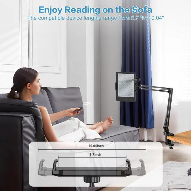 Alt view image 4 of 5 - Tablet Holder for Kindle Reading in Bed with Remote Page Turner, Lazy Arm Stand for Kindle Accessories Paperwhite Colorsoft, Desk Bedside Stand for Pad,Ebook APP,Gifts for Readers Women Men (Black)