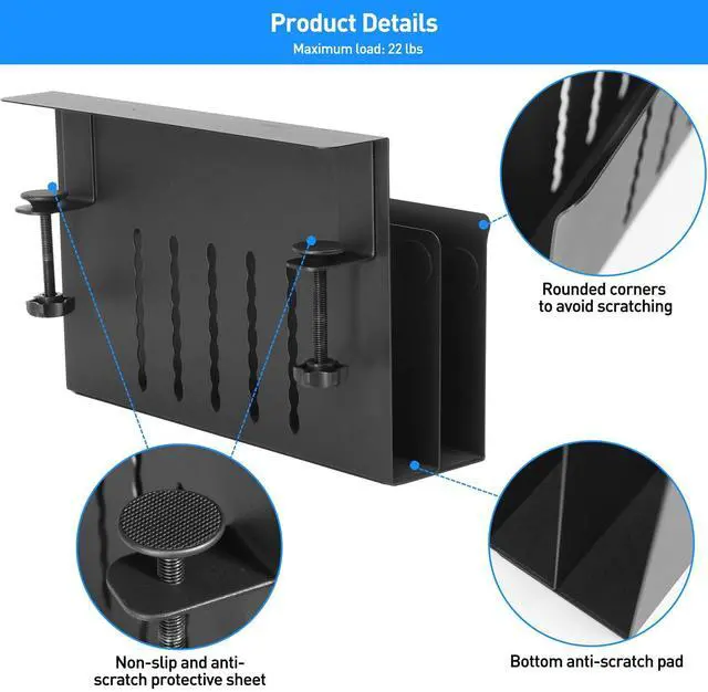Alt view image 4 of 5 - MAXECHO Desk Side Storage, Under Desk Laptop Mount, Table Side Hanging File Organizer, No Drill Clamp On Cable Management Tray, Laptop Holder with Magnetic Pen Holder for Office and Home, Load 22 Lbs