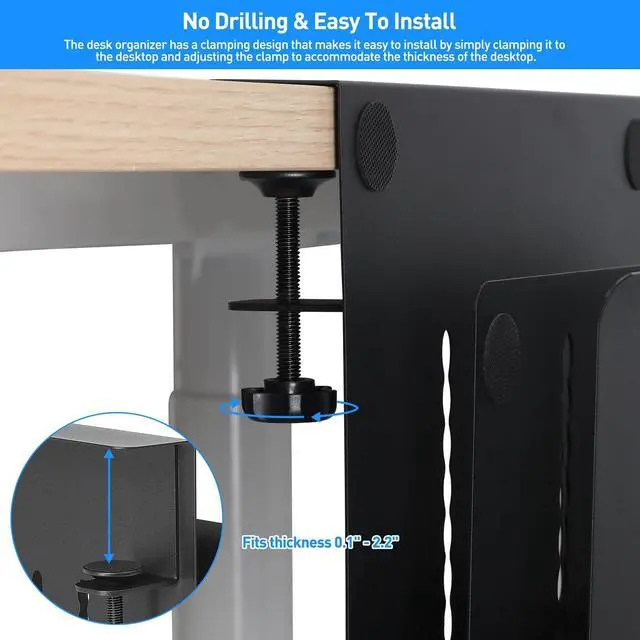 Alt view image 2 of 5 - MAXECHO Desk Side Storage, Under Desk Laptop Mount, Table Side Hanging File Organizer, No Drill Clamp On Cable Management Tray, Laptop Holder with Magnetic Pen Holder for Office and Home, Load 22 Lbs