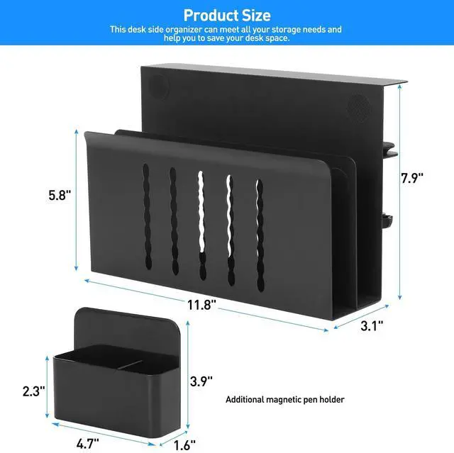Alt view image 5 of 5 - MAXECHO Desk Side Storage, Under Desk Laptop Mount, Table Side Hanging File Organizer, No Drill Clamp On Cable Management Tray, Laptop Holder with Magnetic Pen Holder for Office and Home, Load 22 Lbs