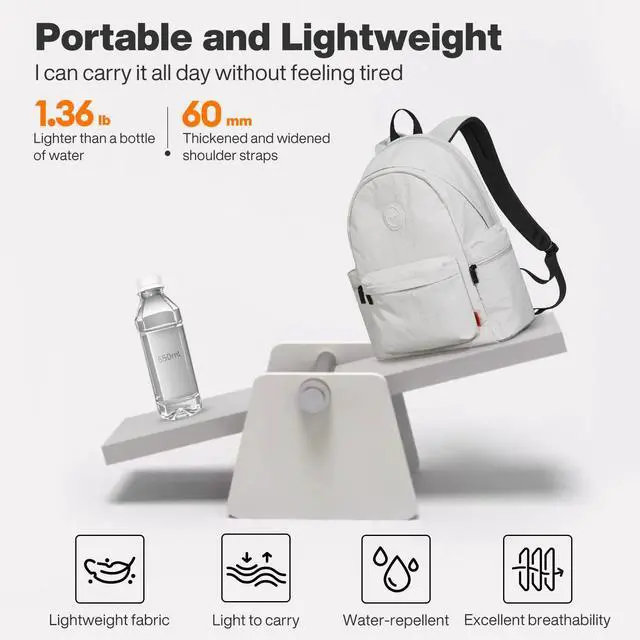 Alt view image 3 of 5 - mixi Outdoor Lightweight Backpack Casual Carry On Laptop Backpack Travel Bookbag for Women Men, Water Resistant Durable Hiking Bag for Camping Weekender Sports College Work, 17 Inch, Light Gray