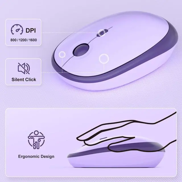 Alt view image 4 of 5 - Wireless Keyboard and Mouse Combo, MOWUX Full Size Typewriter Retro Round Computer Keyboard, Cute Optical Mouse Wireless, Plug and Play, for Laptop, PC, Computer- Violet Field