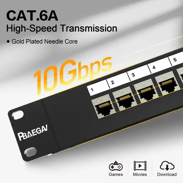 Alt view image 4 of 5 - PBAEGAV Patch Panel 16 Port with 16pcs Cat6A Keystone Jack Shielded Fold Keystone Patch Panel 19Inch with Cable Management and Support Bar