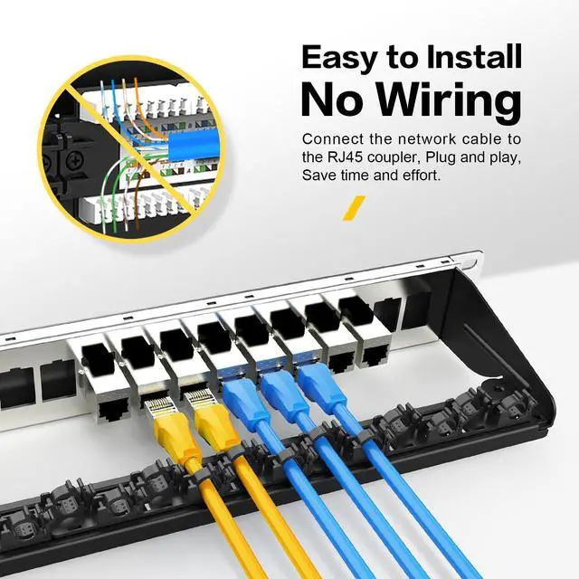 Alt view image 5 of 5 - PBAEGAV Patch Panel 16 Port with 16pcs Cat6A Keystone Jack Shielded Fold Keystone Patch Panel 19Inch with Cable Management and Support Bar