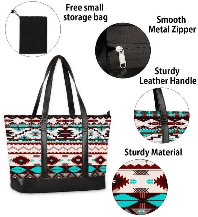 Alt view image 4 of 5 - Aztec Geometric Laptop Tote Bag for Women, 15.6 inch Laptop Bag Handbag Large Briefcase Waterproof Travel Beach Shoulder Bag Work Bags
