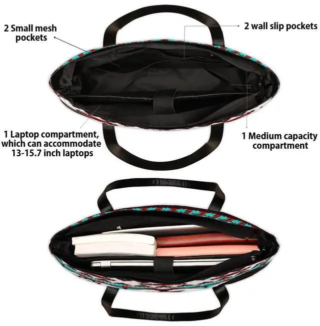 Alt view image 5 of 5 - Aztec Geometric Laptop Tote Bag for Women, 15.6 inch Laptop Bag Handbag Large Briefcase Waterproof Travel Beach Shoulder Bag Work Bags