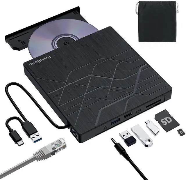 Main image of Super External CD DVD Drive, USB 3.0 DVD Burner with Ethernet Adapter, 3 USB and 2 TF/SD Card Ports, CD DVD Player Reader Writer Optical Disk Drive for Laptop MacBook PC Windows 11/10/8/7 Linux Mac OS