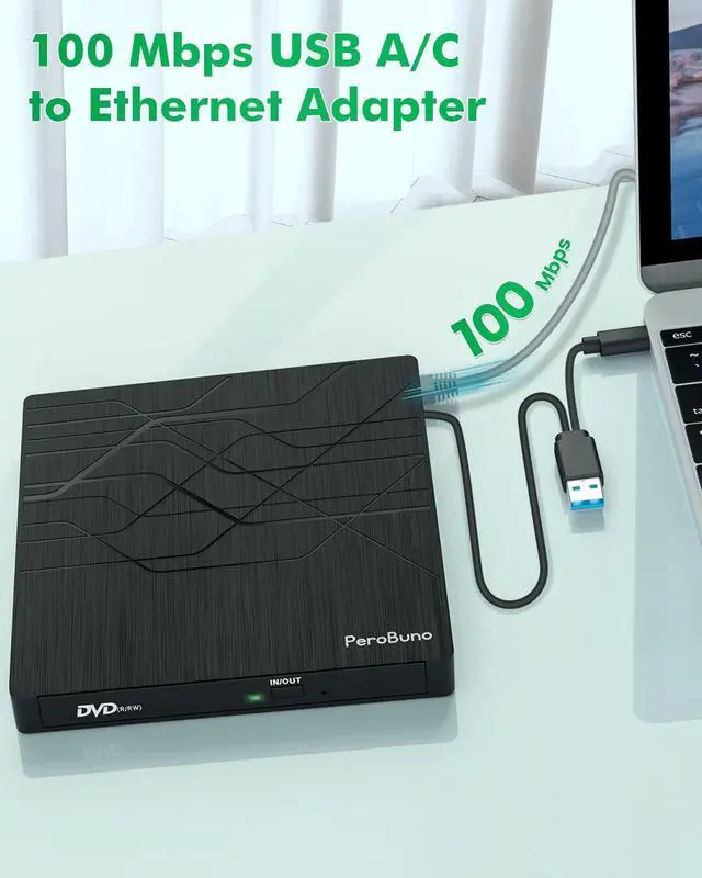 Alt view image 5 of 5 - Super External CD DVD Drive, USB 3.0 DVD Burner with Ethernet Adapter, 3 USB and 2 TF/SD Card Ports, CD DVD Player Reader Writer Optical Disk Drive for Laptop MacBook PC Windows 11/10/8/7 Linux Mac OS