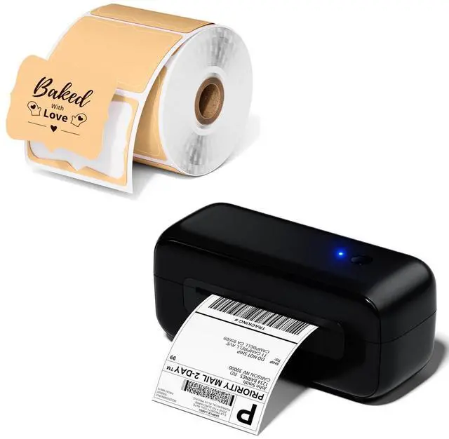 Main image of Phomemo Black Bluetooth Thermal Label Printer with Brown Thermal Labels for Shipping Label Printer