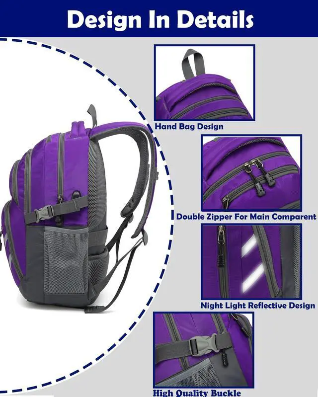 Alt view image 3 of 5 - Backpack Bookbag for College Laptop Travel, Fit Laptop Up to 15.6 inch with USB Charging Port Multi Compartment Anti theft, Gift for Women Men (Purple)