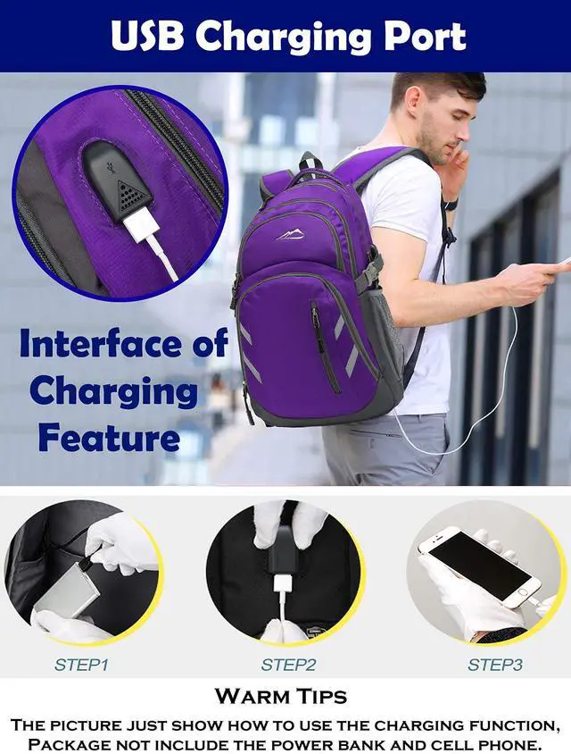 Alt view image 4 of 5 - Backpack Bookbag for College Laptop Travel, Fit Laptop Up to 15.6 inch with USB Charging Port Multi Compartment Anti theft, Gift for Women Men (Purple)