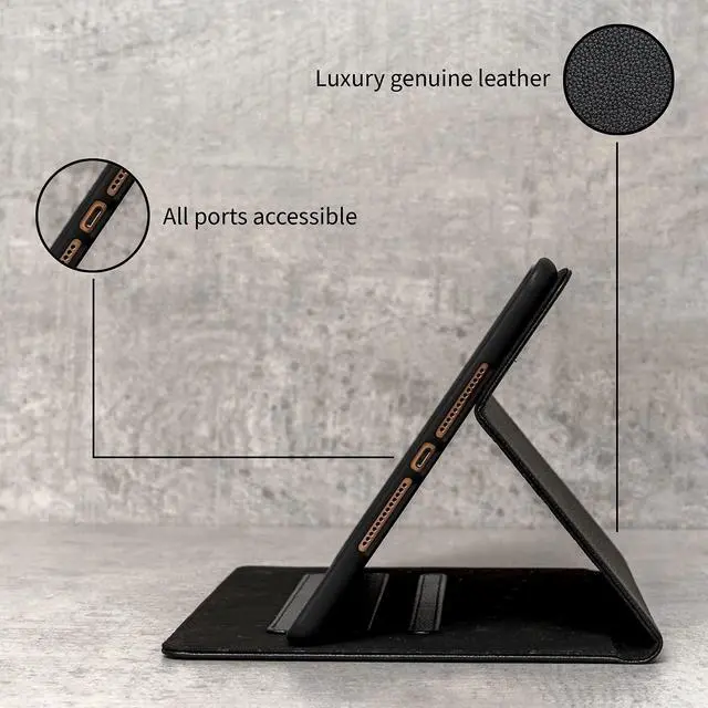 Alt view image 4 of 5 - Porter Riley - Leather Case Compatible with iPad Air 13" 2024 Release. Premium Genuine Leather Stand/Cover/Flip Case (Pure Black)