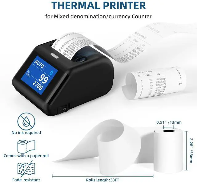 Alt view image 4 of 5 - PONNOR Thermal Printer for AL-929, N70 Money Counter Machine Mixed Denomination Receipt Printer Suitable for 58 mm Thermal Paper with RJ-11 Plug