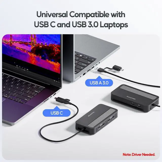 Alt view image 4 of 5 - PULWTOP Dual DisplayLink Docking Station, USB C Docking Station Dual 4K@60Hz Display for MacBook M1/M2/M3/Windows, Universal Laptop Docking Station, DisplayPort or HDMI, 2 USB A 2.0, Ethernet